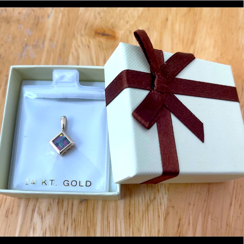 14k Solid Gold Mystic Topaz Pendant
